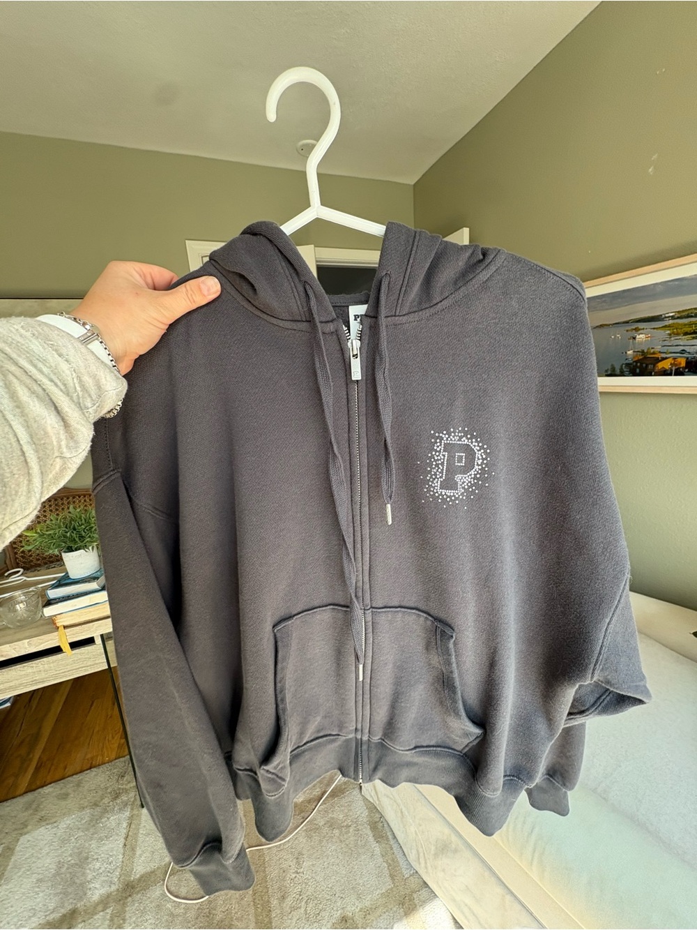 PINK Victoria's Secret Dark Gray Zip-Up Hoodie size XS